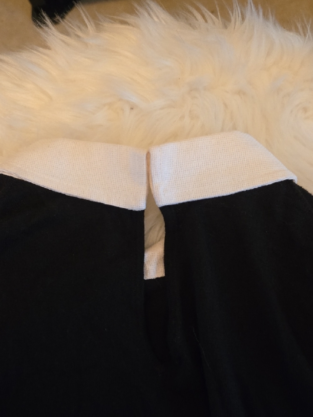 Ann Taylor Black Crewneck Sweater with White Pointed Collar - Picture 5 of 7